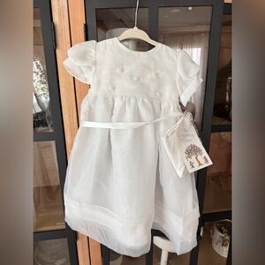 Christening Baptism gown dress newborn baby girl long organza flowers bonnet set